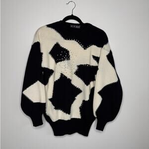 Vintage Escada Margaretha Ley Wool Sweater Rhinestone Abstract Knit 80s Designer